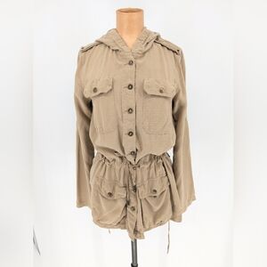 Da Nang Khaki 100% Silk Utility Jacket Cinched Waist Size Small Corset FLAW